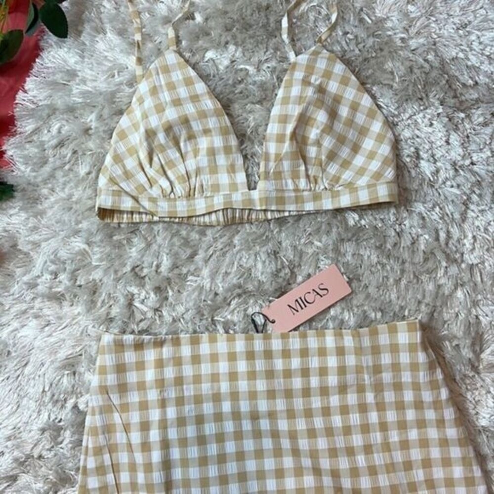 Micas Checked Print Bra Top And Skirt Set Size M - Picture 4 of 13